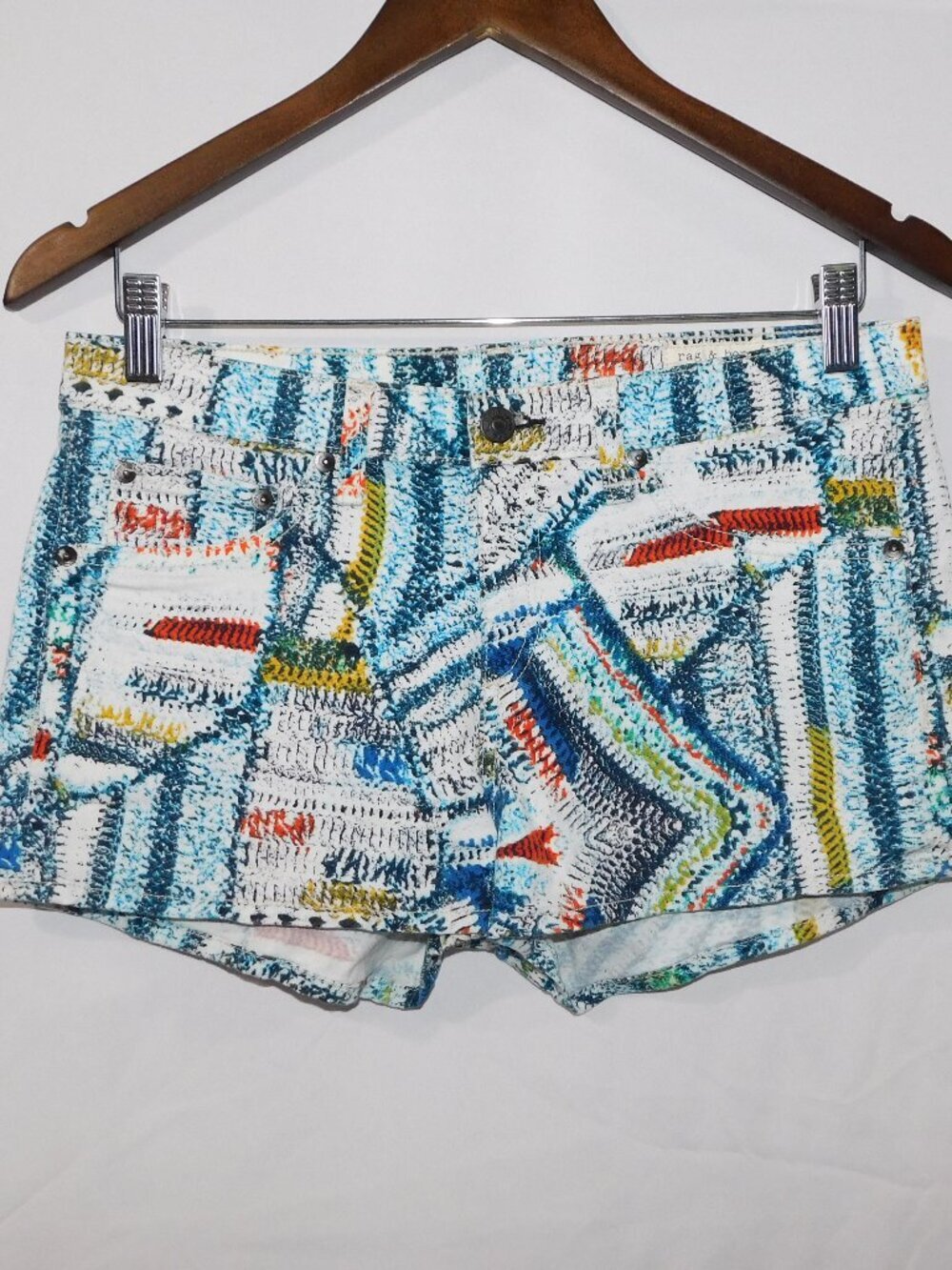 Rag & Bone Biba Surf Knit Shorts Multicolor Geometric Pattern Womens 29
